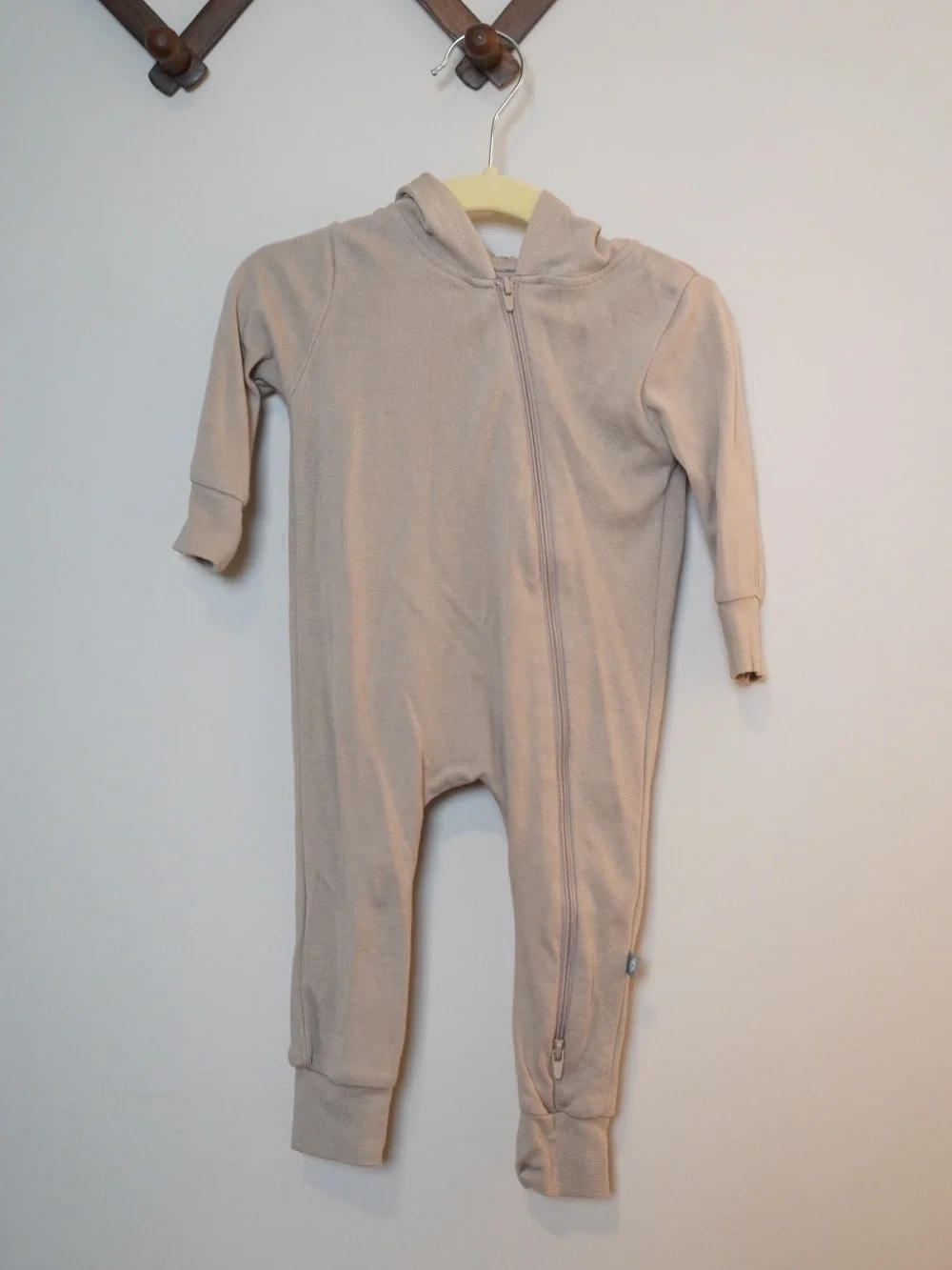 Kyte Baby Taupe Hooded Zippered One-Piece Romper